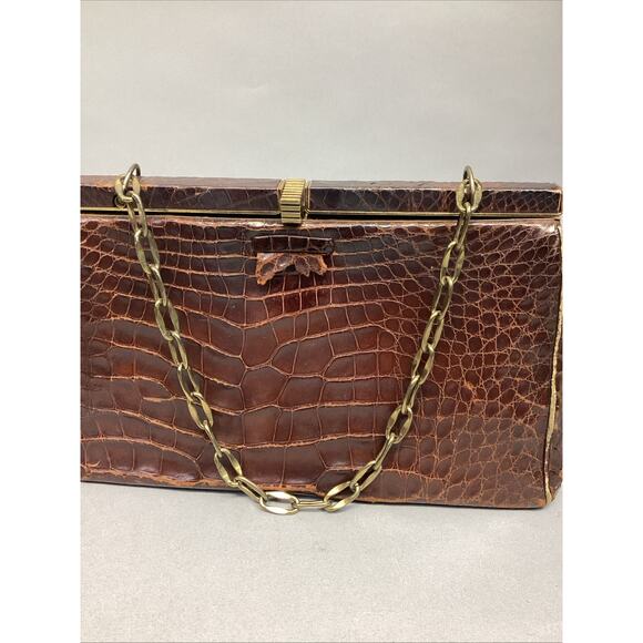 Vintage Rendl Original Alligator Leather Handbag Purse, Classic Cognac Brown - Picture 3 of 11